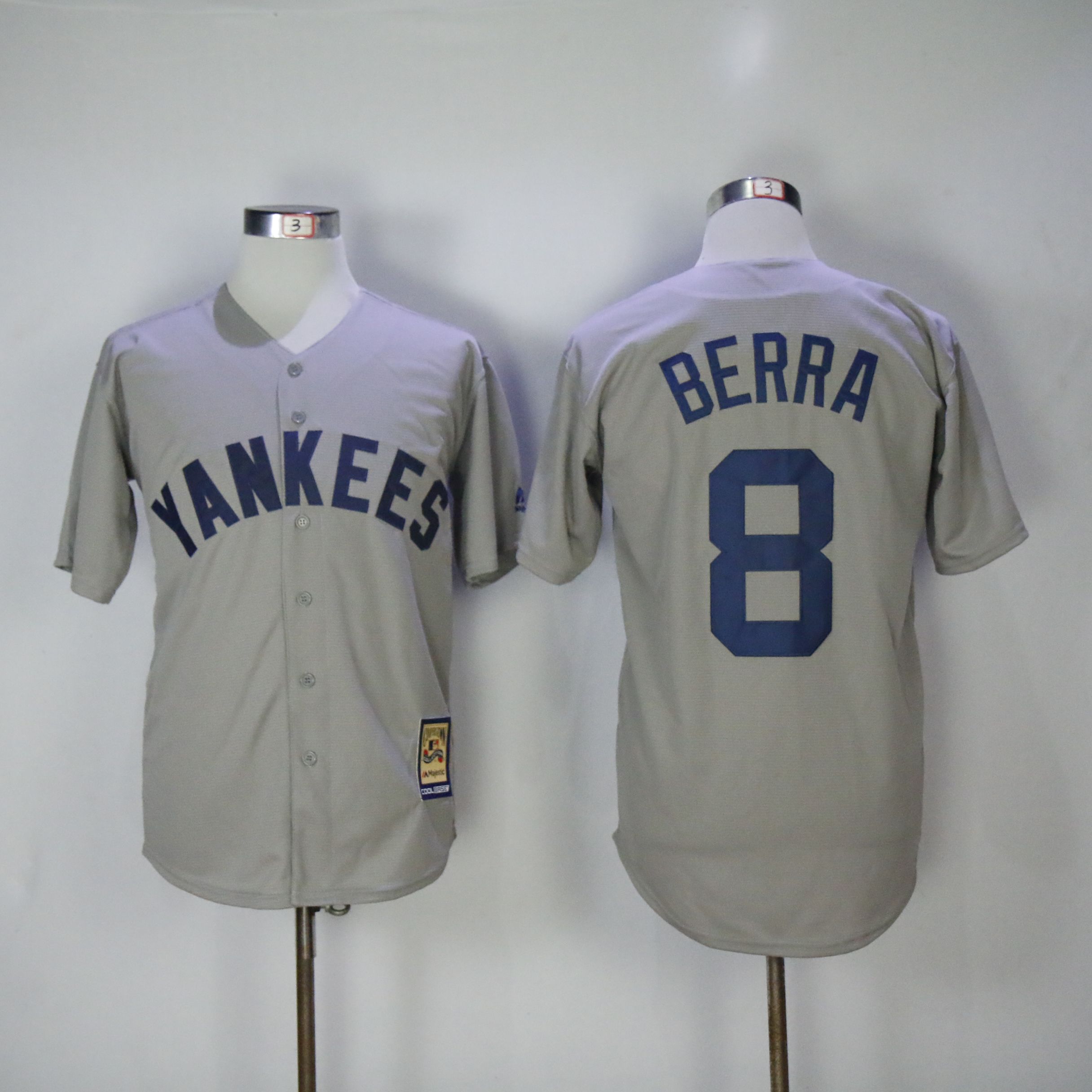 Men New York Yankees #8 Berra Grey Throwback MLB Jerseys->new york yankees->MLB Jersey